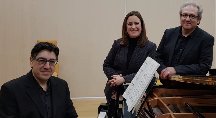 Eufhonía Trío: María Jesús García, Juan Miguel Ortega y Juan Antonio Higuero junto al piano